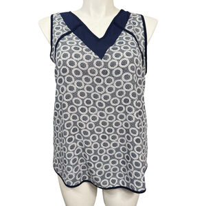 Papermoon Stitch Fix Navy White Geometric Print Sleeveless Blouse Women’s Large